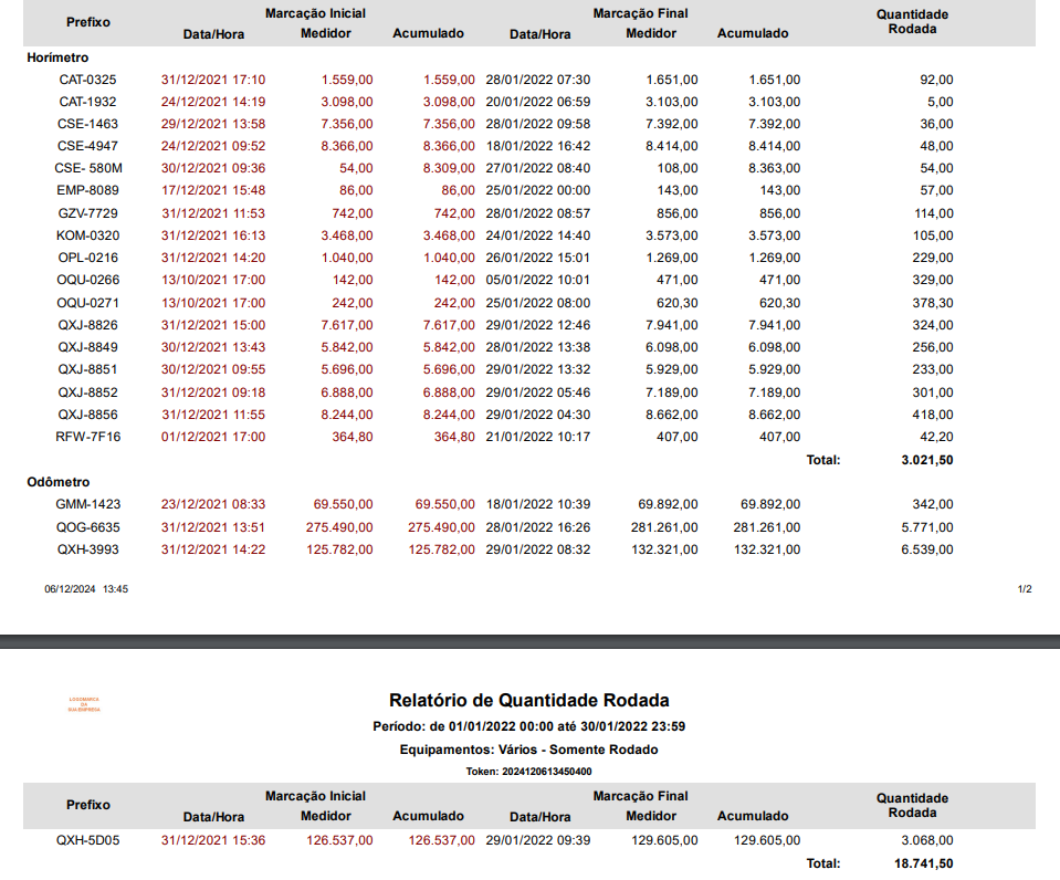 Print relatorio qtd rodada